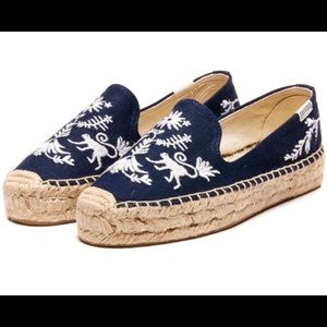 Soludos Navy Canvas Embroidered Espadrilles